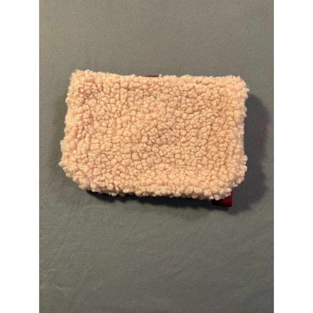 Ipsy Pink Sherpa Faux Fur Makeup Bag Burgundy Trim Cosmetic Pouch Zippered - Picture 2 of 3
